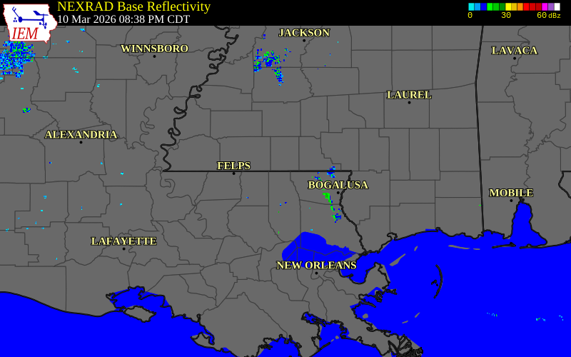 Radar snapshot during the Mar 10, 2026 tornado event near 7 E Kentwood, Tangipahoa Parish, Louisiana, with NWS warning polygons