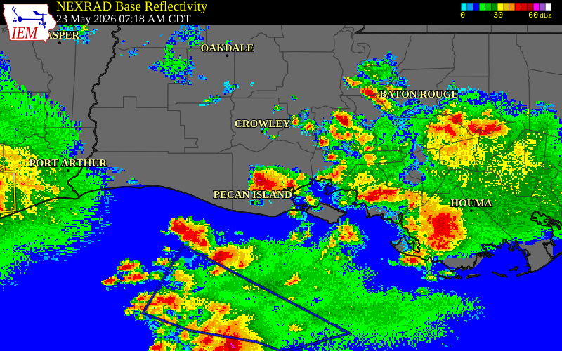 NEXRAD radar during the Saturday, May 23, 2026 storm activity in Vermilion Parish, Louisiana