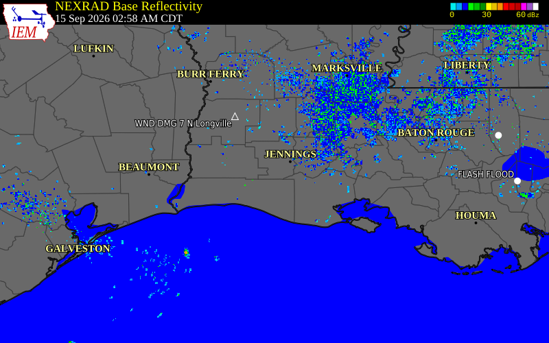 Current NEXRAD radar over Vermilion Parish, Louisiana with recent storm report locations