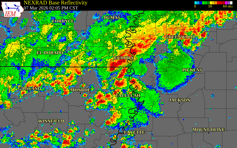 NEXRAD radar during the Saturday, March 7, 2026 storm activity in Washington Parish, Louisiana