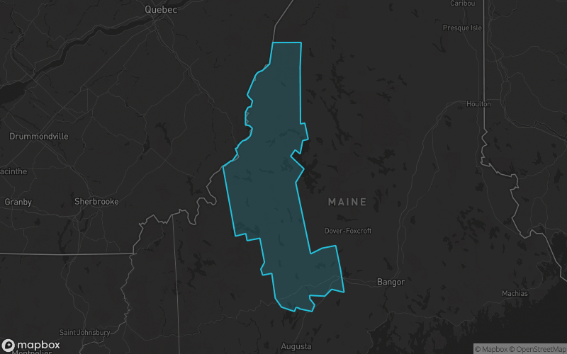Map of Somerset County, Maine showing the county boundary and surrounding cities