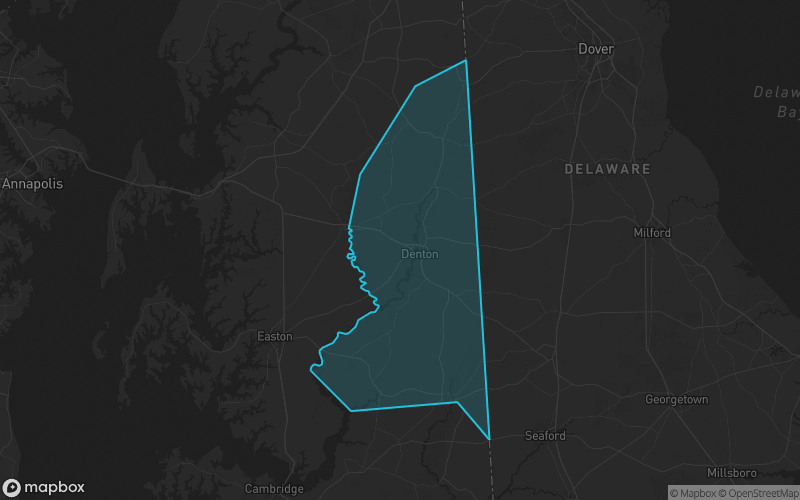Map of Caroline County, Maryland showing the county boundary and surrounding cities