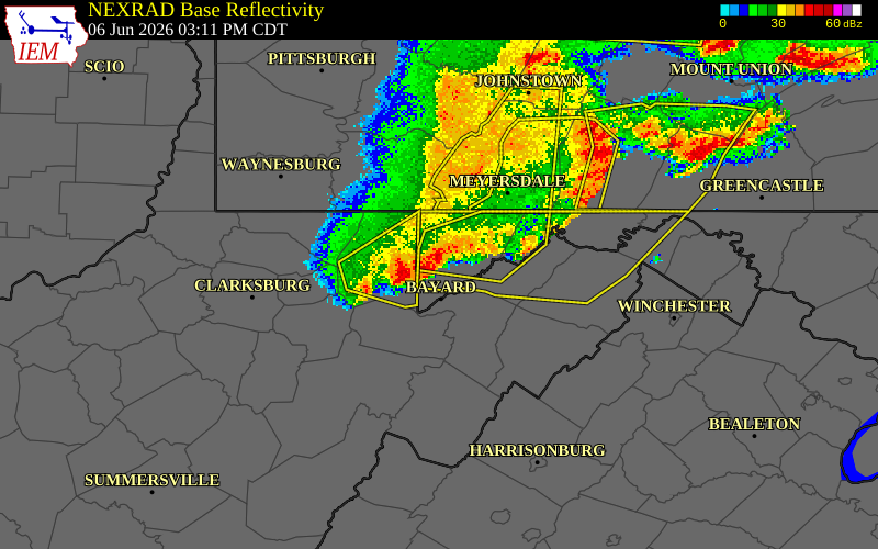 NEXRAD radar during the Saturday, June 6, 2026 storm activity in Garrett County, Maryland