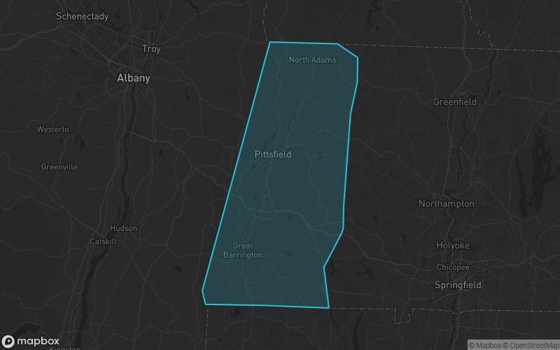 Map of Berkshire County, Massachusetts showing the county boundary and surrounding cities