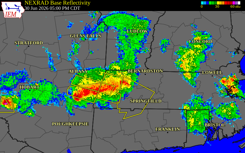 NEXRAD radar during the Tuesday, June 30, 2026 storm activity in Berkshire County, Massachusetts