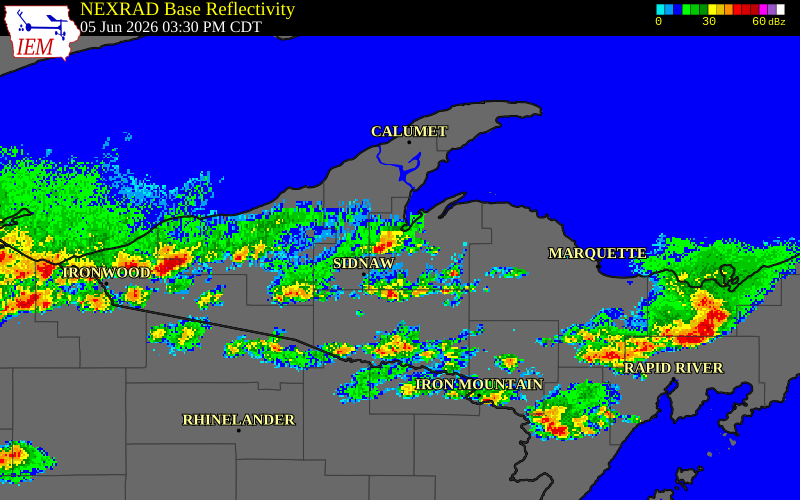NEXRAD radar during the Friday, June 5, 2026 storm activity in Baraga County, Michigan