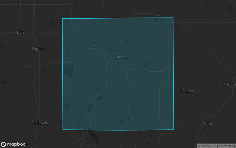 Map of Barry County, Michigan showing the county boundary and surrounding cities