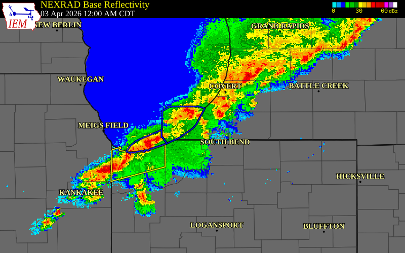 NEXRAD radar during the Friday, April 3, 2026 storm activity in Berrien County, Michigan
