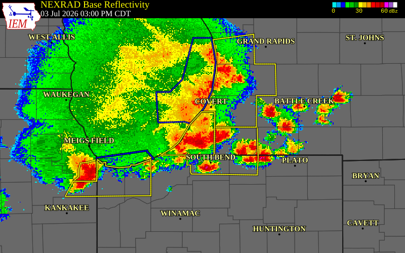 NEXRAD radar during the Friday, July 3, 2026 storm activity in Berrien County, Michigan