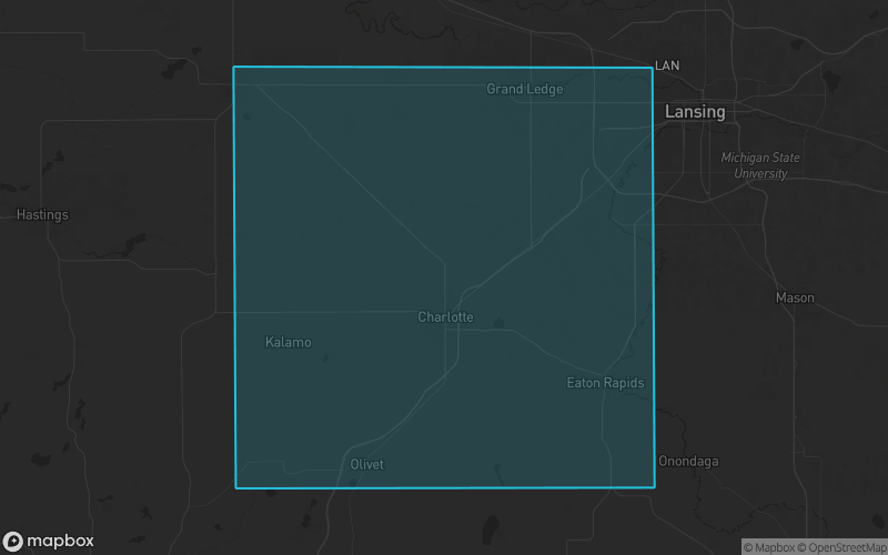 Map of Eaton County, Michigan showing the county boundary and surrounding cities