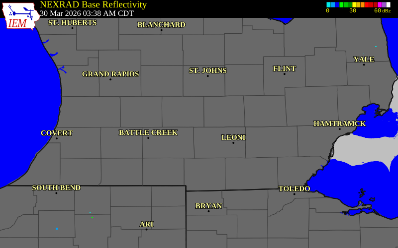NEXRAD radar during the Monday, March 30, 2026 storm activity in Eaton County, Michigan