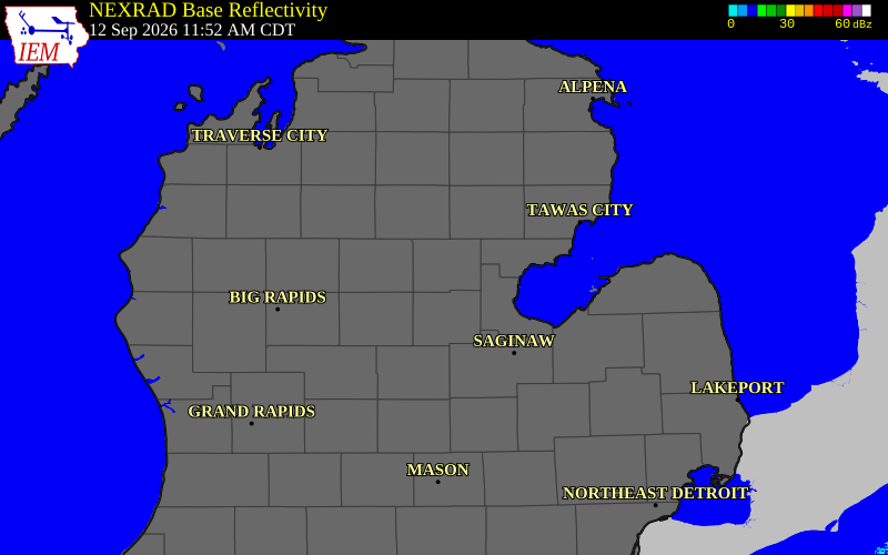 Current NEXRAD radar over Gladwin County, Michigan with recent storm report locations