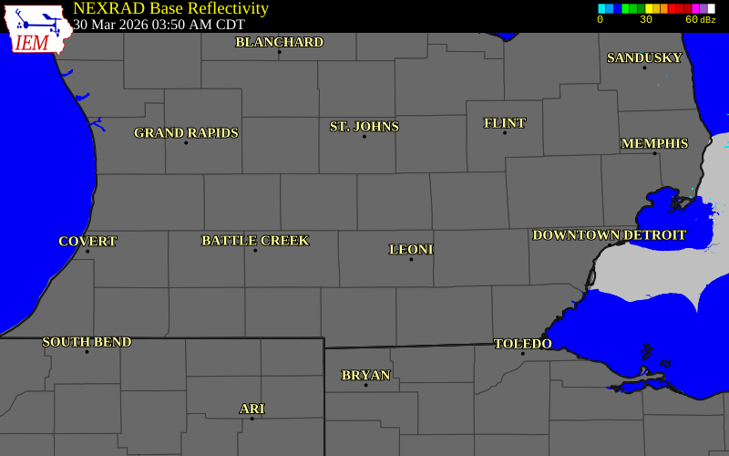 NEXRAD radar during the Monday, March 30, 2026 storm activity in Ingham County, Michigan