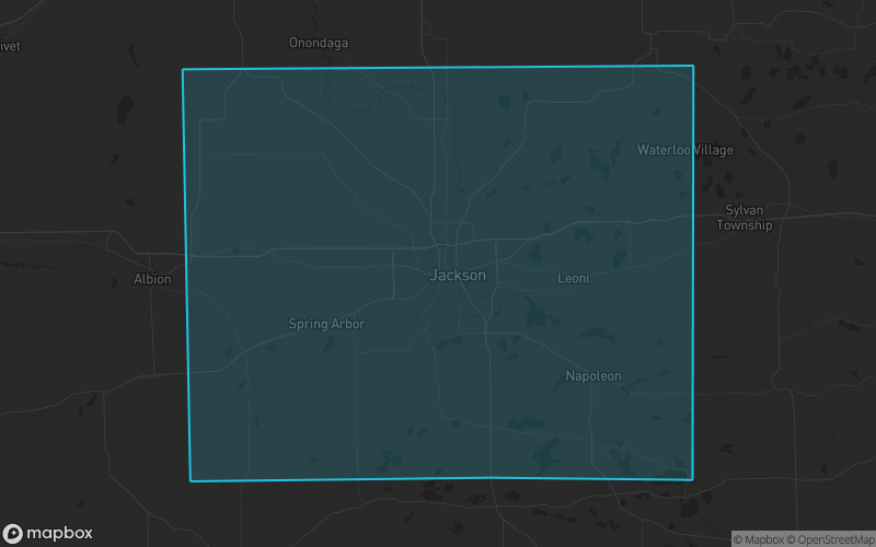 Map of Jackson County, Michigan showing the county boundary and surrounding cities