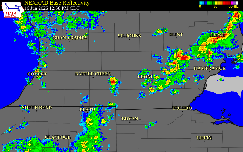 NEXRAD radar during the Tuesday, June 16, 2026 storm activity in Jackson County, Michigan