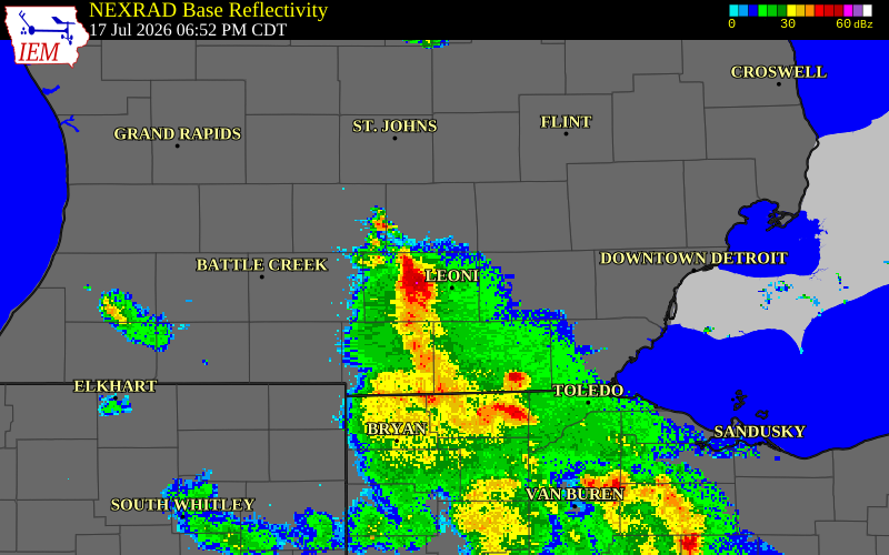 NEXRAD radar during the Friday, July 17, 2026 storm activity in Jackson County, Michigan