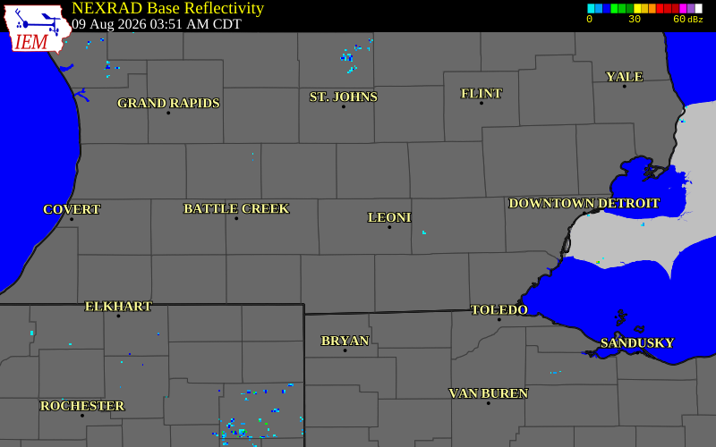 NEXRAD radar during the Sunday, August 9, 2026 storm activity in Jackson County, Michigan