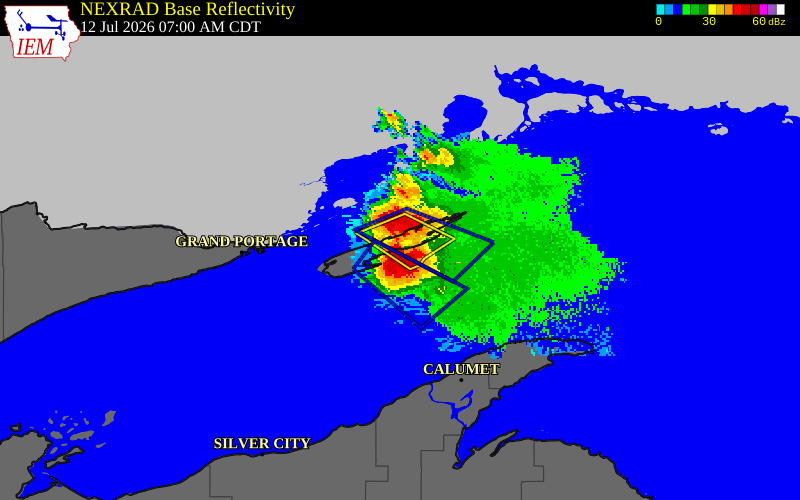 NEXRAD radar during the Sunday, July 12, 2026 storm activity in Keweenaw County, Michigan