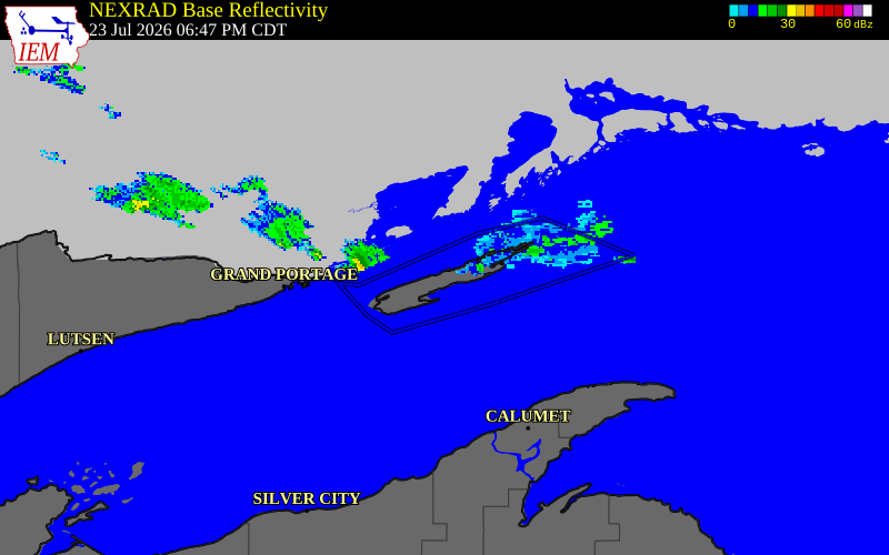NEXRAD radar during the Thursday, July 23, 2026 storm activity in Keweenaw County, Michigan