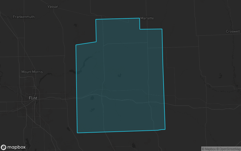 Map of Lapeer County, Michigan showing the county boundary and surrounding cities