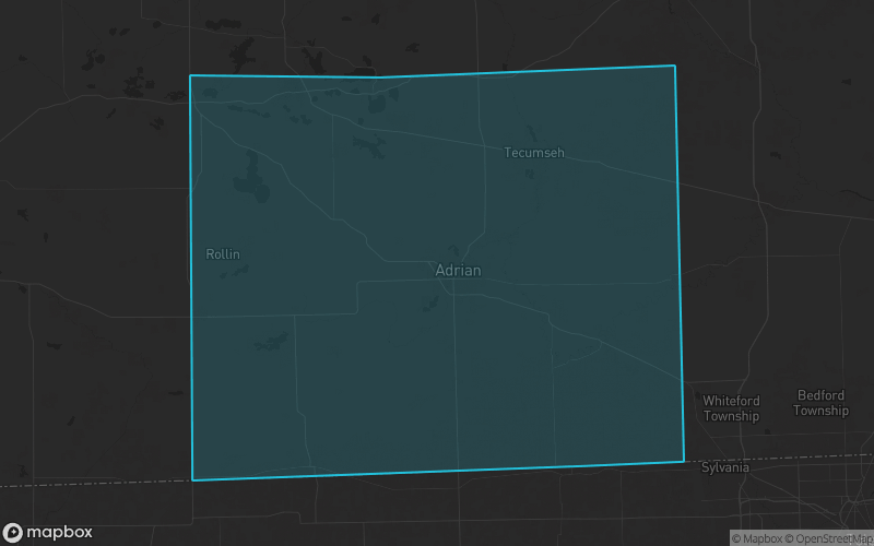 Map of Lenawee County, Michigan showing the county boundary and surrounding cities
