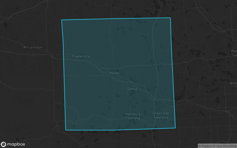 Map of Livingston County, Michigan showing the county boundary and surrounding cities