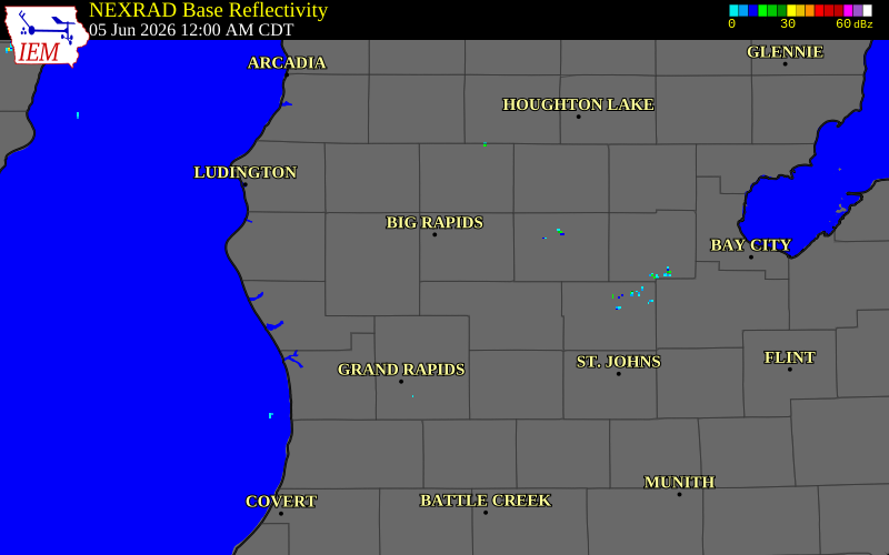 NEXRAD radar during the Friday, June 5, 2026 storm activity in Mecosta County, Michigan