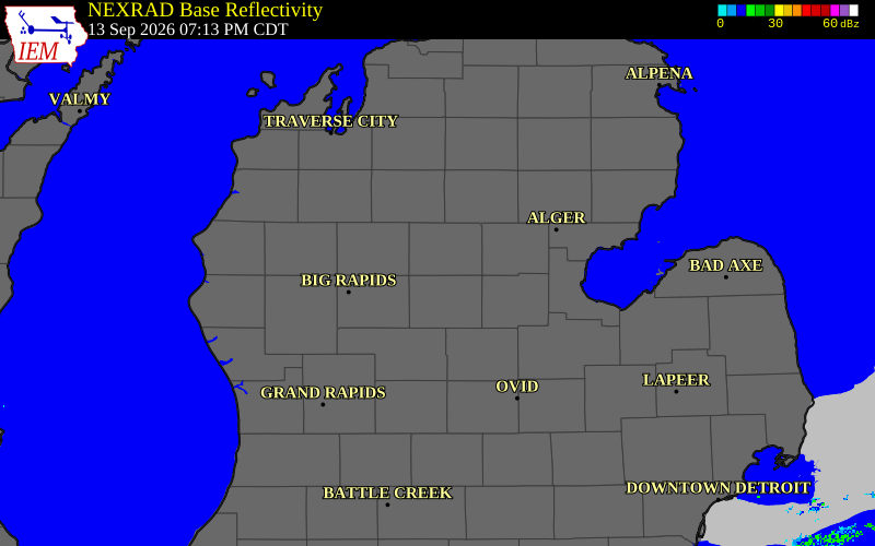 Current NEXRAD radar over Mecosta County, Michigan with recent storm report locations