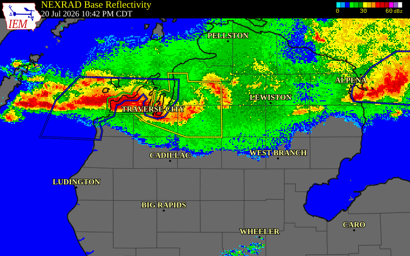 NEXRAD radar during the Monday, July 20, 2026 storm activity in Missaukee County, Michigan