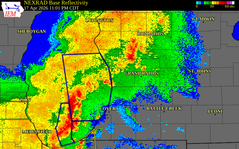NEXRAD radar during the Saturday, April 18, 2026 storm activity in Ottawa County, Michigan