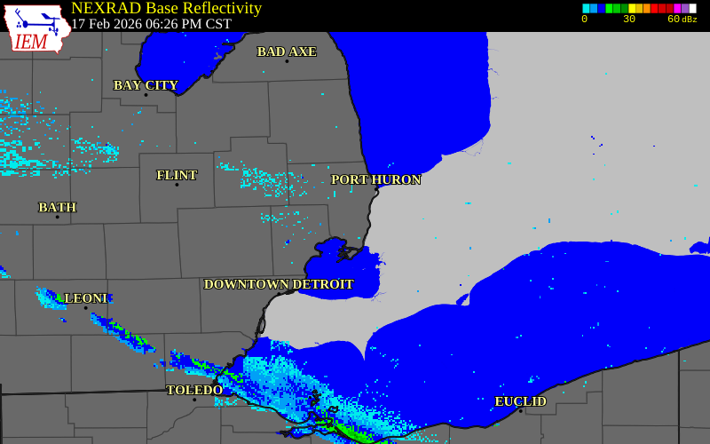 NEXRAD radar during the Tuesday, February 17, 2026 storm activity in St. Clair County, Michigan