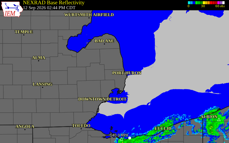 Current NEXRAD radar over St. Clair County, Michigan with recent storm report locations