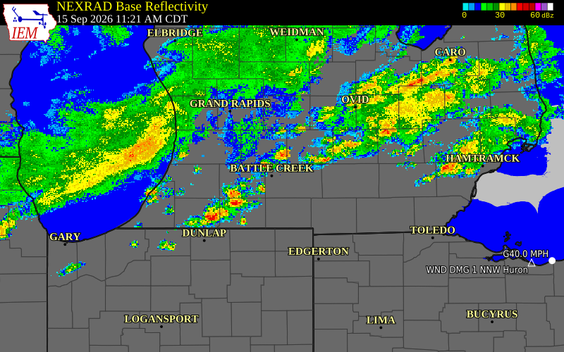 Current NEXRAD radar over Van Buren County, Michigan with recent storm report locations