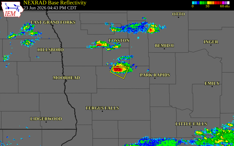 NEXRAD radar during the Tuesday, June 23, 2026 storm activity in Becker County, Minnesota