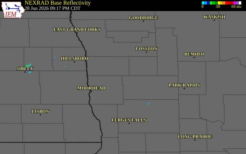 NEXRAD radar during the Sunday, June 28, 2026 storm activity in Becker County, Minnesota