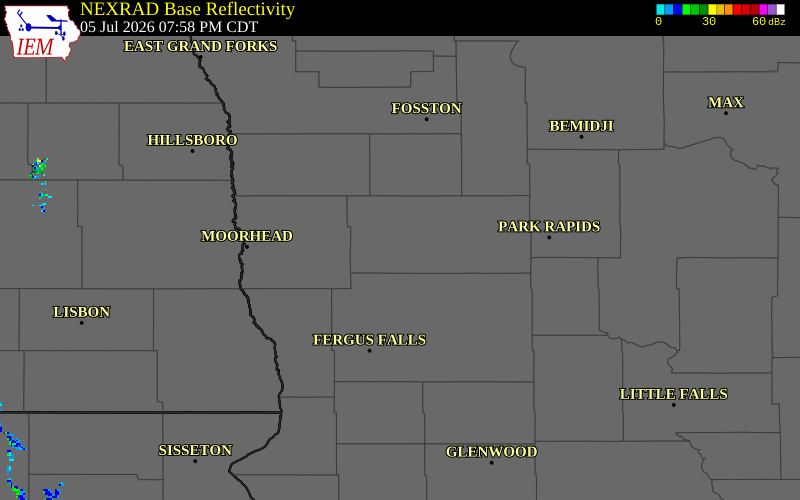 NEXRAD radar during the Sunday, July 5, 2026 storm activity in Becker County, Minnesota