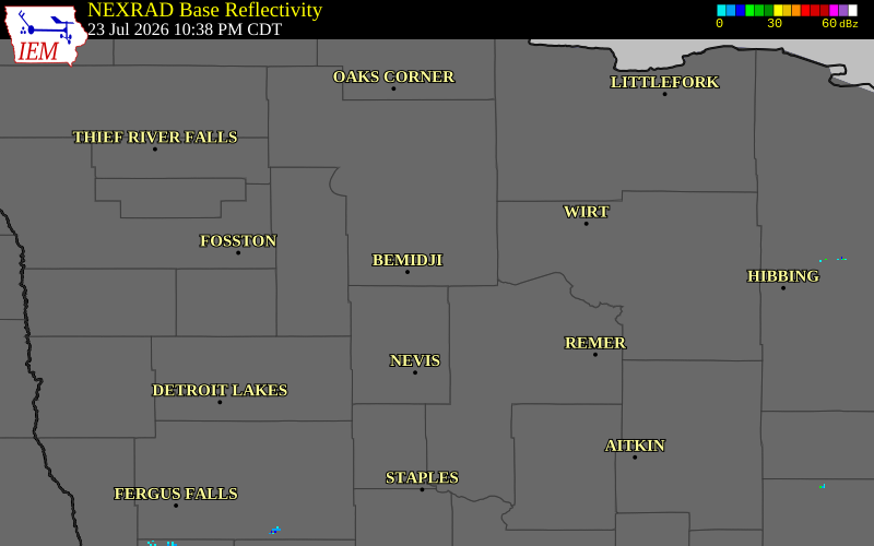 NEXRAD radar during the Thursday, July 23, 2026 storm activity in Beltrami County, Minnesota