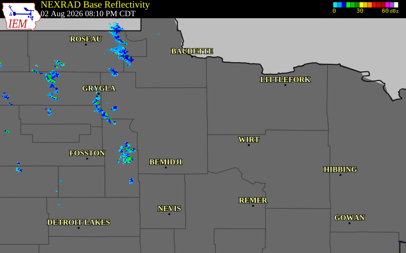 NEXRAD radar during the Sunday, August 2, 2026 storm activity in Beltrami County, Minnesota