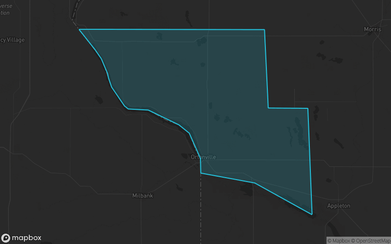 Map of Big Stone County, Minnesota showing the county boundary and surrounding cities