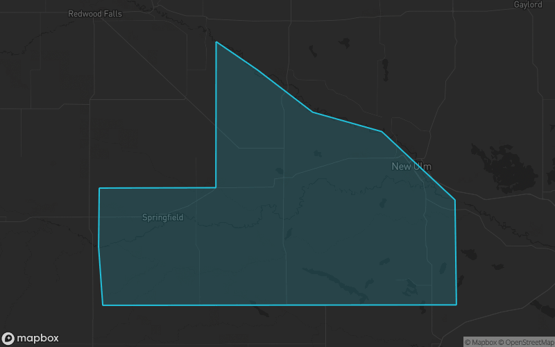 Map of Brown County, Minnesota showing the county boundary and surrounding cities