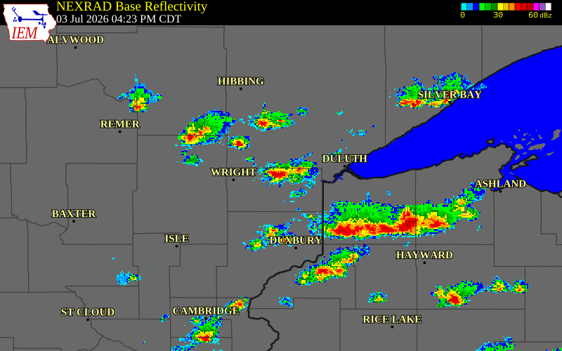 NEXRAD radar during the Friday, July 3, 2026 storm activity in Carlton County, Minnesota
