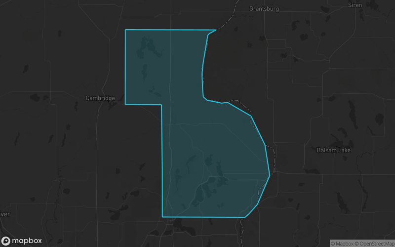 Map of Chisago County, Minnesota showing the county boundary and surrounding cities