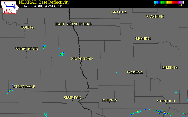 Radar snapshot during the Jun 28, 2026 tornado event near 6 NW Hawley, Clay County, Minnesota, with NWS warning polygons