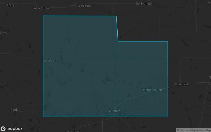 Map of Cottonwood County, Minnesota showing the county boundary and surrounding cities