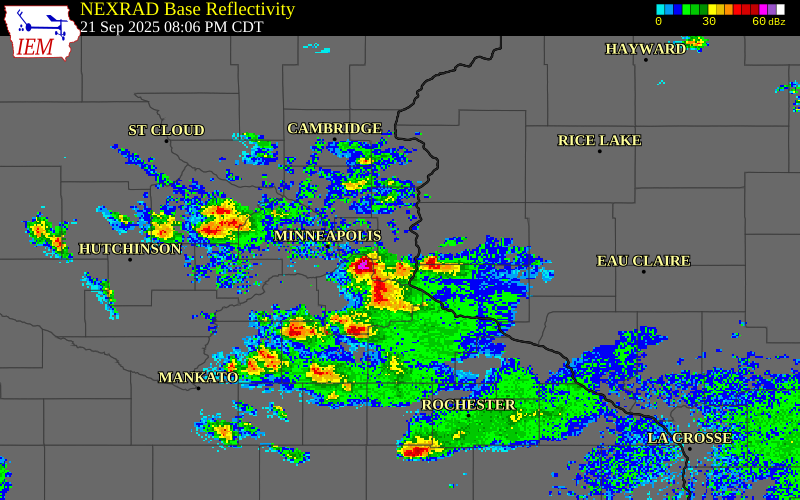 NEXRAD radar during the Sunday, September 21, 2025 storm activity in Dakota County, Minnesota