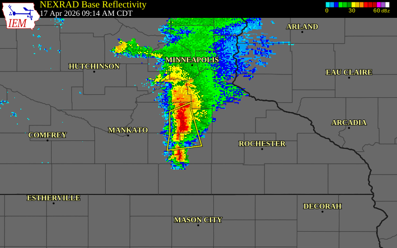NEXRAD radar during the Friday, April 17, 2026 storm activity in Dakota County, Minnesota