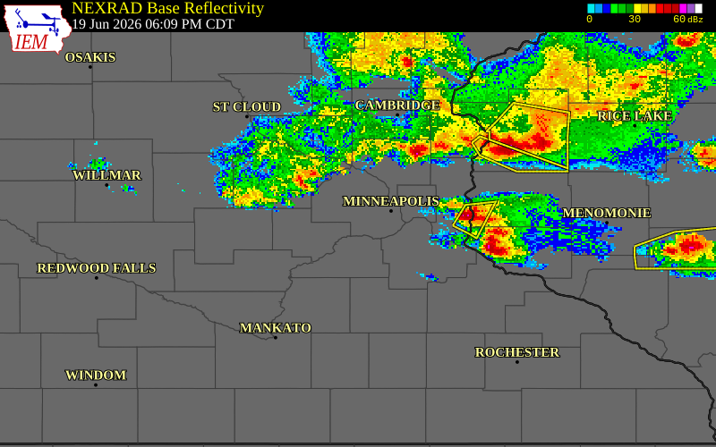 NEXRAD radar during the Friday, June 19, 2026 storm activity in Dakota County, Minnesota