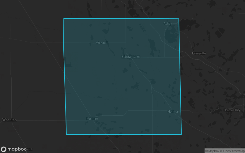 Map of Grant County, Minnesota showing the county boundary and surrounding cities