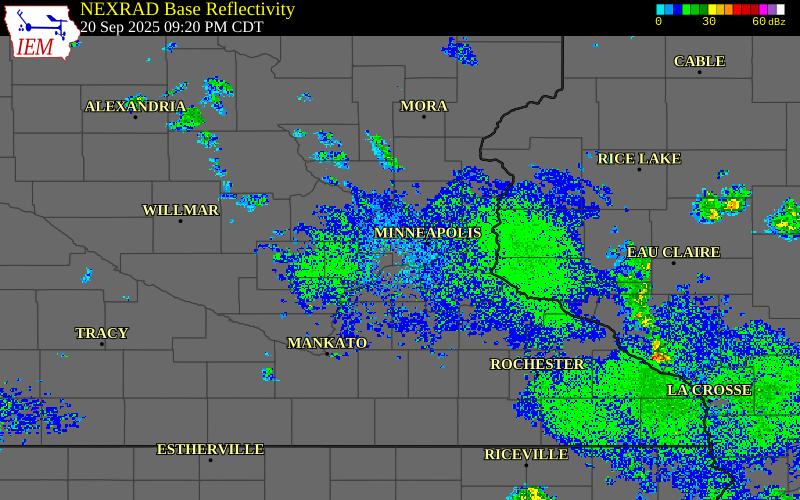 Radar snapshot during the Sep 20, 2025 hail event near 1 SW Minnetonka, Hennepin County, Minnesota, with NWS warning polygons