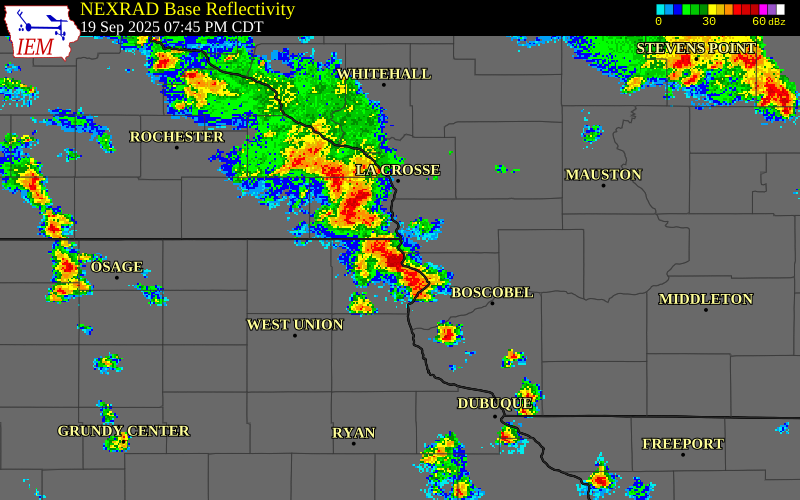 NEXRAD radar during the Friday, September 19, 2025 storm activity in Houston County, Minnesota